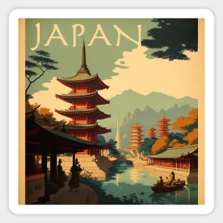 Japanese Pagoda Vintage Travel Art Poster Sticker